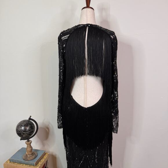 Elie Saab Bead Embroidered Gown “Dark Waves” Black Sequin Fringe FR 38 $15000 - Picture 10 of 16